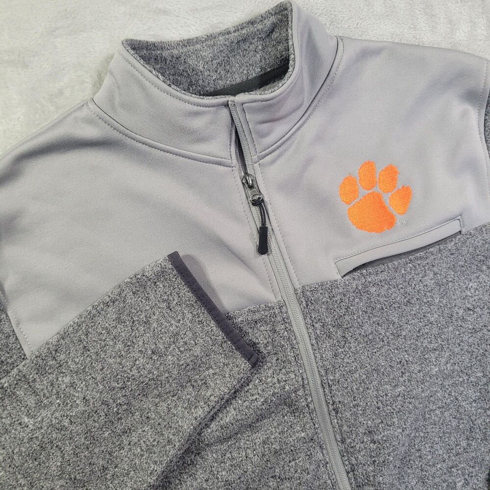 Clemson Tigers Jacket Mens Large Gray NCAA Football Colosseum Full Zip Fleece